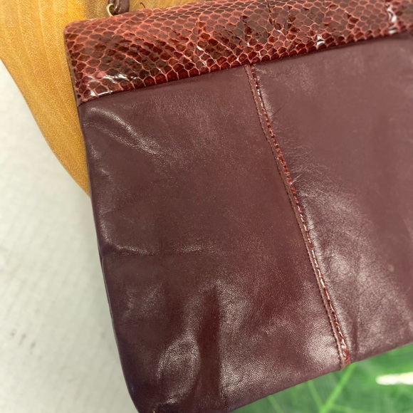 Vintage Unbranded Leather & Snakeskin Burgundy Clutch & Shoulder Bag - Picture 3 of 13